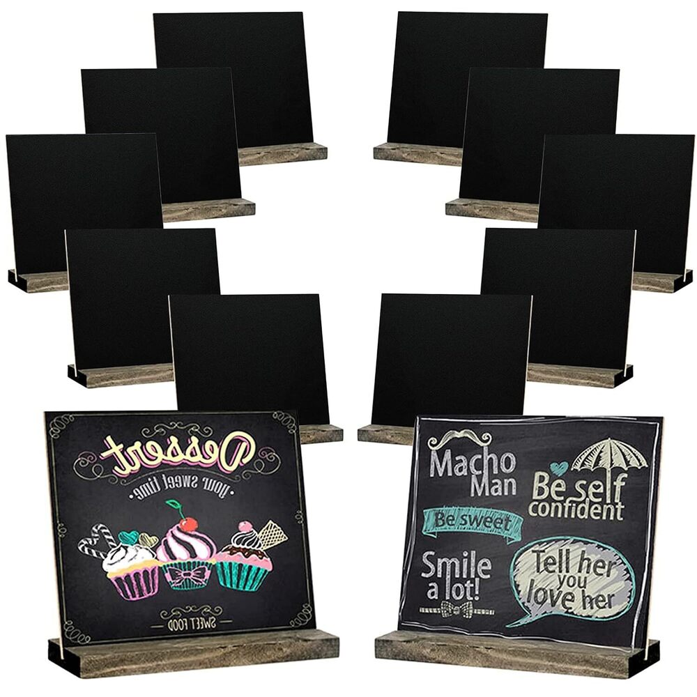 12 Pack Mini Tabletop Chalkboard Sign with Base Stand, 5 X 6 Inch Vintage